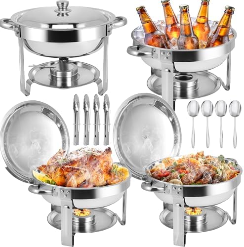 Chafing Dishes for Buffet, 4 Pack 6QT Stainless Steel Chafing Dish Buffet Set with Lids, Food Warmers for Parties Buffet, Buffet Servers and Warmers for Home, Christmas Gatherings, Catering Events by Homiesetify