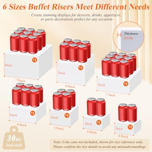 7Pcs White Acrylic Buffet Risers with Mini Sign and Marker, Food Display Risers for Party Catering Dessert Jewelry Collectibles,Acrylic Cube Nesting Boxes with Hollow Bottoms(8" 7.5" 7" 6.8" 6" 5" 5") - Image 2