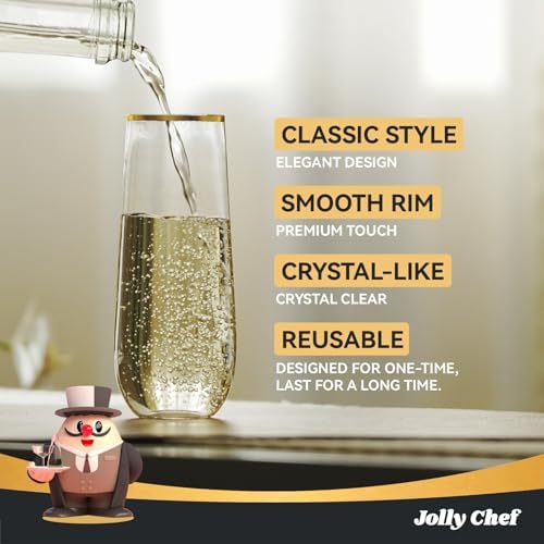 JOLLY CHEF 36 Pack 9 Oz Champagne Flutes Gold Stemless Toasting Glasses - Image 3