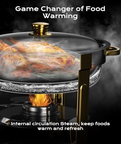 Chafing Dishes for Buffet 2 Pack, 6QT [Worry-Free Assemble] Round Chafing Dish Buffet Set [Elegant Gold and Silver Colors] Stainless Steel Chafers and Buffet Warmers Sets for Parties with Complete Set - Image 3