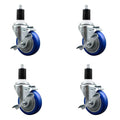 Service Caster Brand Replacement Set for Uline Casters - Swivel 1-1/2 Inch Expanding Stem Casters with 4 Inch Blue Polyurethane Wheel-Includes 4 Swivel Casters and Brakes - Fits Uline Worktable H-5746