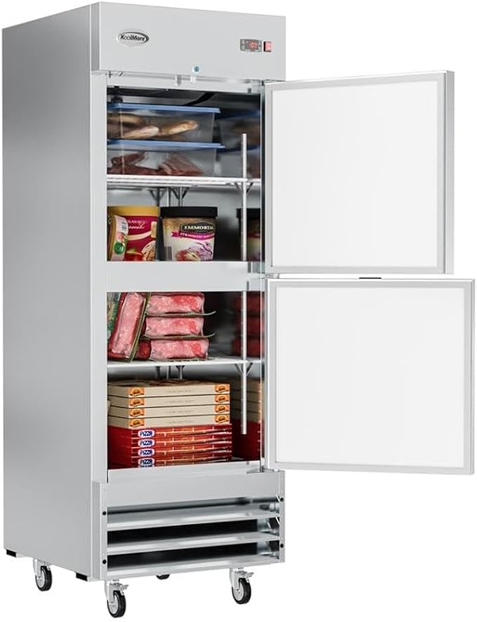 Pemberly Row 29" Commercial Stainless Steel Half Door Reach-in Freezer in Silver