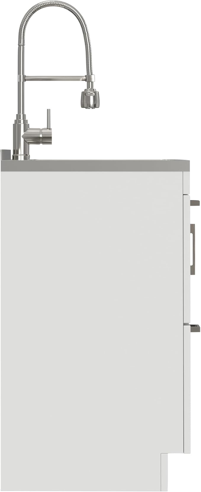 SIMPLIHOME Hennessy All-in-One 46 inch Wide Utility Sink and Laundry Cabinet in Pure White Finish, Transitional Stainless Steel Dual Sink Cabinet for Laundry Rooms with High-Arch Chrome Faucet