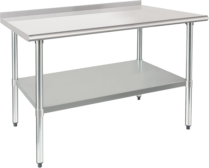 HARDURA Stainless Steel Prep & Work Table 30 x 48 Inches NSF Heavy Duty Commercial with Undershelf and Backsplash, Galvanized Legs for Commercial Food Prep