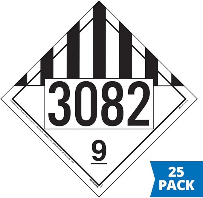 3082 Placard, Class 9 Miscellaneous 25-pk. - 10.75" x 10.75" Removable Self Adhesive Economy Vinyl for Short-Term Applications, DOT Hazmat Compliant, J. J. Keller & Associates, Inc.