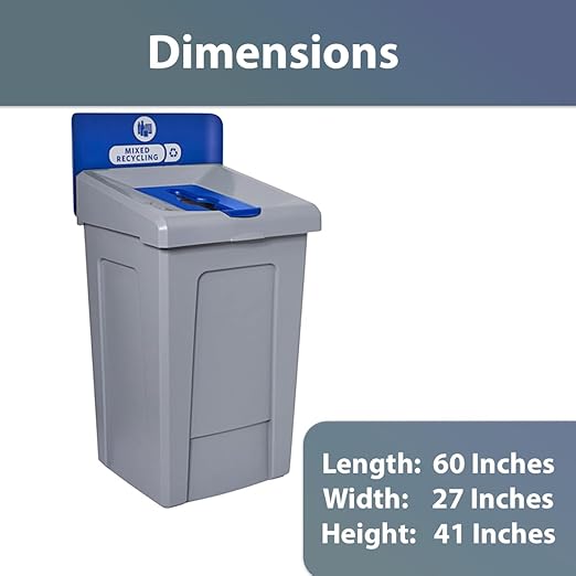 33 Gallon Mixed Recycling Bin with Hinged Lid – Large-Capacity Commercial Waste Container for Paper, Cans, and Plastic – for Offices, Schools, and Cafeterias