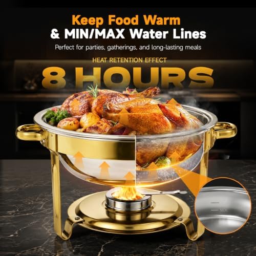 Gold Chafing Dishes for Buffet, 4 Pack 5QT Food Warmer Set for Home Parties - Image 3