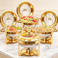 Chafing Dishes for Buffet, 4 Pack 4.5QT Round Chafing Dishes, Gold Stainless Steel Chafing Dish Buffet Set with Glass Lid and Lid Holder for Home Parties, Wedding,Catering Events by Unknown