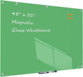 TSJ OFFICE Glass Dry-Erase Board - 48 x 32 Inches Wall Mounted Glass Whiteboard, Large Frameless Magnetic White Board for Office, Home & School, Green