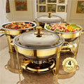 Chafing Dishes for Buffet, 4 Pack 5QT Round Stainless Steel Chafing Dish Set for Home Parties, Christmas Gatherings, Catering Events Complete Buffet Warmer Set (Golden 4) by KScocina