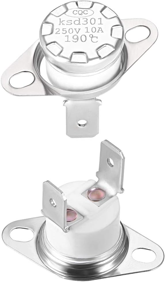 uxcell KSD301 Thermostat 190°C/374°F 10A Normally Closed N.C Adjust Snap Disc Temperature Switch for Microwaves,Oven,Coffee Maker 2pcs,Ceramic Material