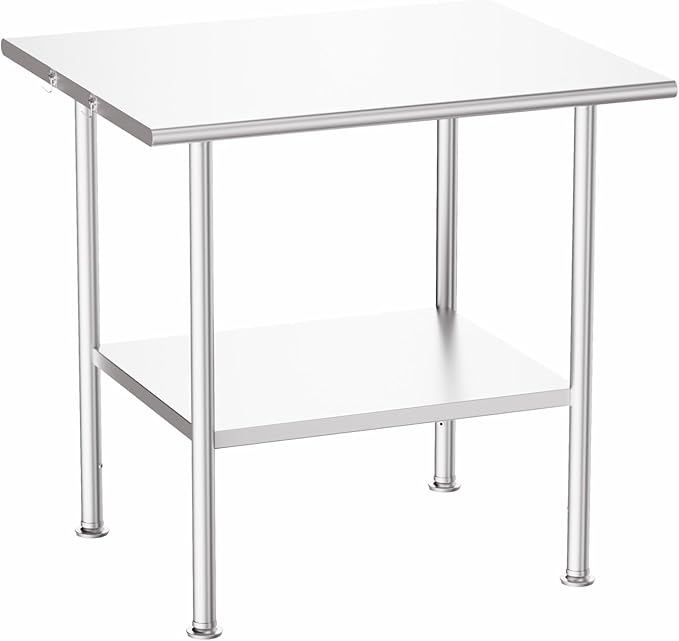 All-Stainless Steel Prep Table, 30 X 36 Inch, with Rounded-Edges and Adjustable Undershelf, Heavy-Duty Build for Outdoor Use,Restaurants,Hotels,Workshops,Kitchens,Gardens, and Garages