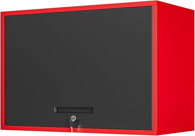 Yizosh Metal Garage Wall Cabinet with Doors and Shelves,Wall Mounted Metal Storage Cabinet, Floating Steel Tool Cabinet for Garage,Basement,Kitchen,Warehouse (Red Black,21.6" H)