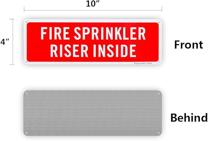 Fire Sprinkler Riser Inside Sign, 12"x 4" .04" Aluminum Reflective Sign Rust Free Aluminum-UV Protected and Weatherproof
