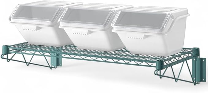 18" x 36" Green Wall-Mounted Wire Shelf Kit with Clip-in Ingredient Storage Bins, Heavy-Duty Steel Rack, Supports up to 600 lb, Flip-Top Lids, Open-Wire Design for Kitchen/Prep/Storage