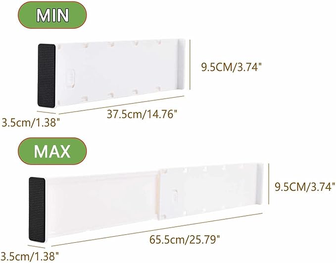 4 Pack Drawer Dividers for Clothes, 3.74" High 14.76"-25.79" Adjustable Expandable Dresser Drawer Organizer, Clear Plastic Separators for Dresser, Baby Clothing, Underwear, Cosmetic