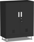 Metal Storage Cabinet with Locking Doors and 2 Adjustable Shelves, Lockable Storage Cabinet for Home Office Garage Pantry Living Room (Black)