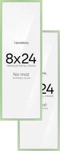 Homeforia 8x24 Panoramic Frame Sage Green, High End Metal 8 x 24 Picture Frame without Mat, 24x8 Hanging Sage Green Poster Frame for Wall, 8by24 Display Photo Frame, Tempered Glass, Wall Kit, Set of 2