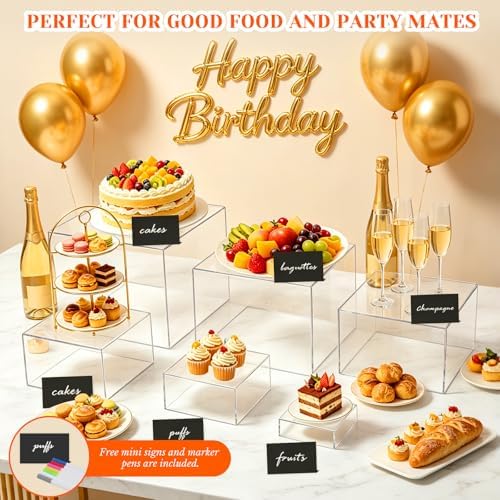 6 Pcs Clear Acrylic Buffet Risers & Dessert Table Food Display Stand Set - Image 3