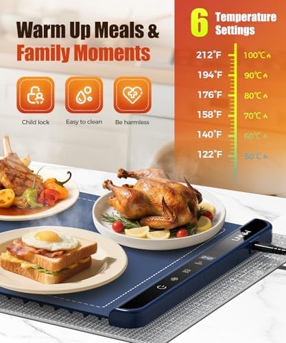 Warming Mat for Food, 36x15 Inch, Dark Blue, Fast Heat, Child Lock - Image 3
