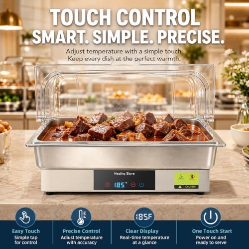 Electric Chafing Dish Buffet Server with Touch Control, 9QT Full Size Food Pan, Stainless Steel Roll Top Food Warmer for Catering Buffet - Image 3