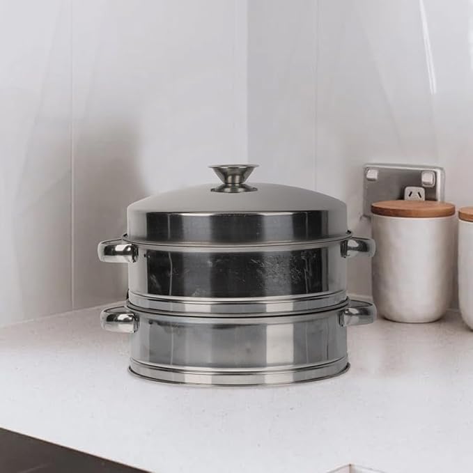 Sosoport 2-tier Stainless Steel Cooking Steamer with Cover Thickened Food Steamer for Home Kitchen Multi-functional Dumpling and Bun Small Commercial Size for Breakfast and Dim Sum
