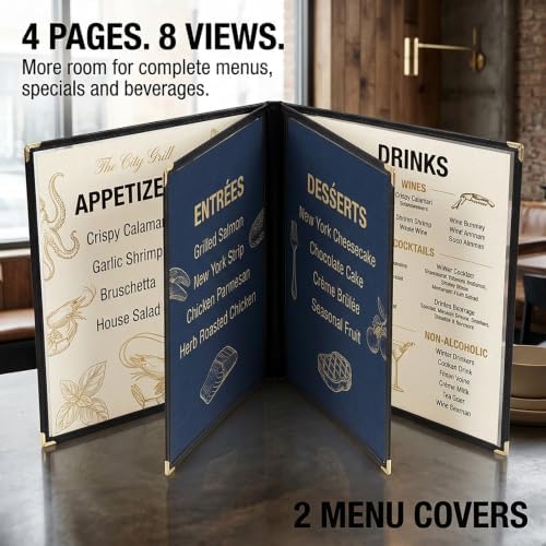 Menu Covers 8.5 x 11 Inch, 2 Pack 4 Page 8 View Clear Menu Holder Sleeve - Image 2