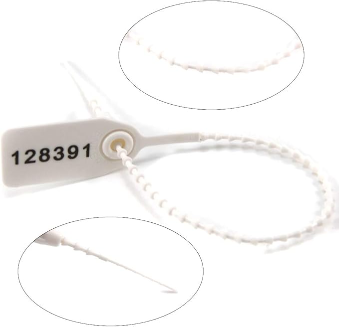 Plastic Tamper Seals, Numbered Zip Ties for Fire Extinguisher Pull Tite Security Tags Disposable Self Locking Signage Pull Tite Trailer Seals 250mm (1000, White)