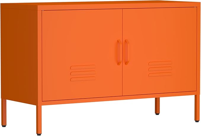 Locker Cabinet,Metal Storage Cabinet with 2 Doors,Morden TV Stand for Living Room,Bedroom,Orange