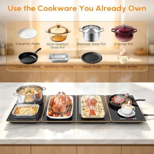 Electric Warming Tray,4-in-1 Food Warmer Tray with 8 Precise Temps & 24H Timer,35"x15"Tempered Glass Food Warming Mat,Modular Warming Trays for Parties Buffet for Catering Gatherings - Image 4