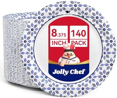 JOLLY CHEF 8.37 inch Disposable Paper Plates 140 Count by JOLLYCHEF