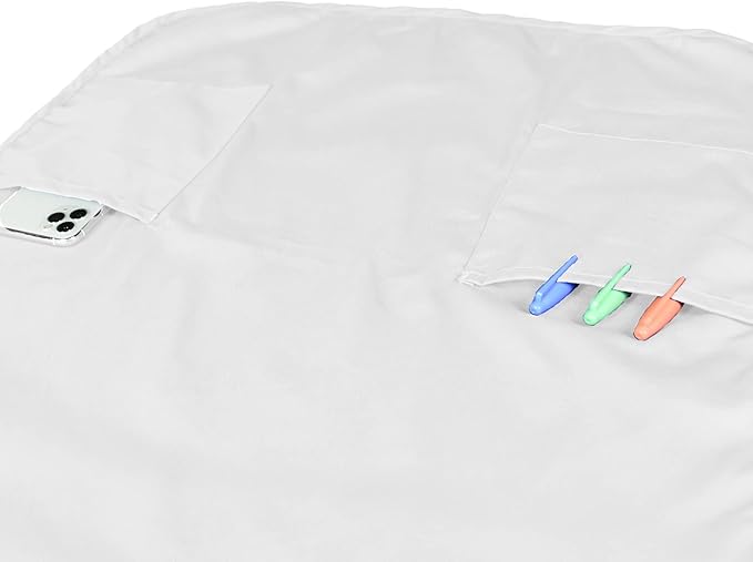 DALIX Apron Commercial Restaurant Home Bib Spun Poly Cotton Kitchen Aprons (2 Pockets) in White