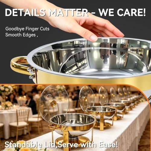 6QT Gold Chafing Dishes for Buffet, Food Trays for Party with Glass Lids - Image 4