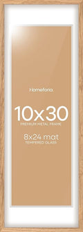 Homeforia 10x30 Wood Frame, High End Natural Oak 10x30 Light Wooden Picture Frame with Mat 8x24, 10 x 30 Poster Frames Matted to 8 by 24 Print, 30x10 Hanging Frames, Tempered Glass, Wall Kit, Set of 1