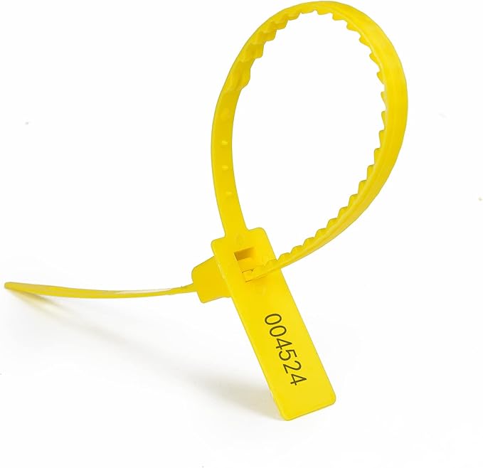 HD Plastic Self-Locking Tamper-Evident Shipping Seals - Numbered Security Tags - Yellow, 100 PCS (337 mm / 13.2")