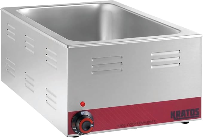 Kratos Commercial Electric Countertop Food Warmer/Cooker with Two Half Size Hotel Pans and Slotted Lids, 120V, 1500 Watts, Stainless Steel Portable Food Warmer with Pans