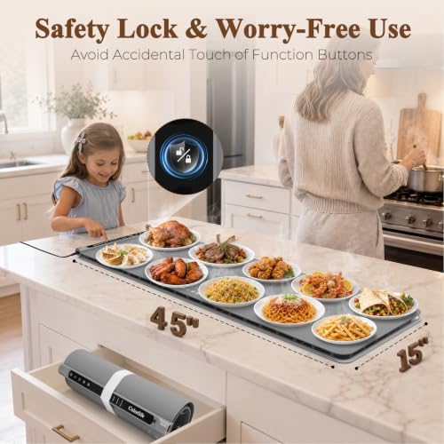 Warming Mat for Food,Electric Warming Tray with Heat-Resistant Pad-XXL Grey - Image 4