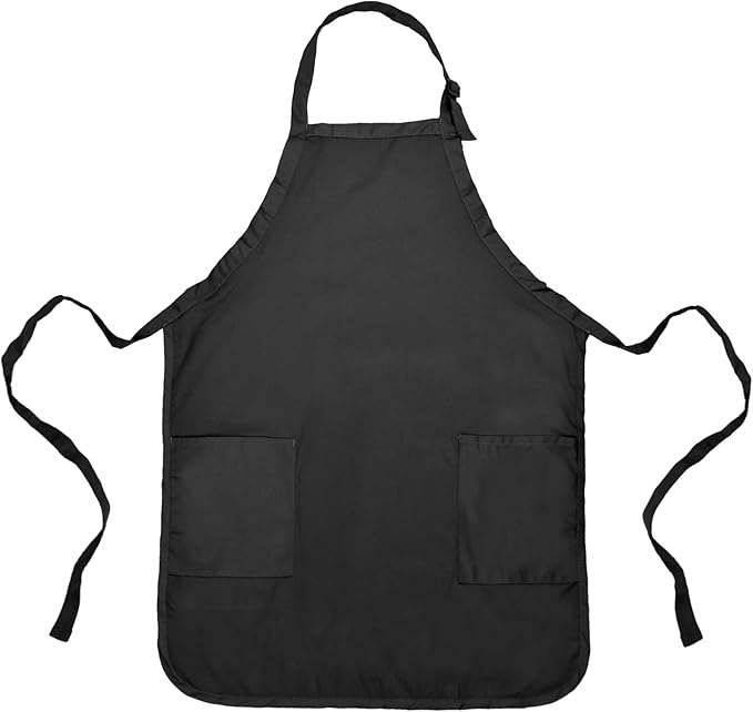 DALIX Apron Commercial Restaurant Home Bib Spun Poly Cotton Kitchen Aprons (2 Pockets) in Black
