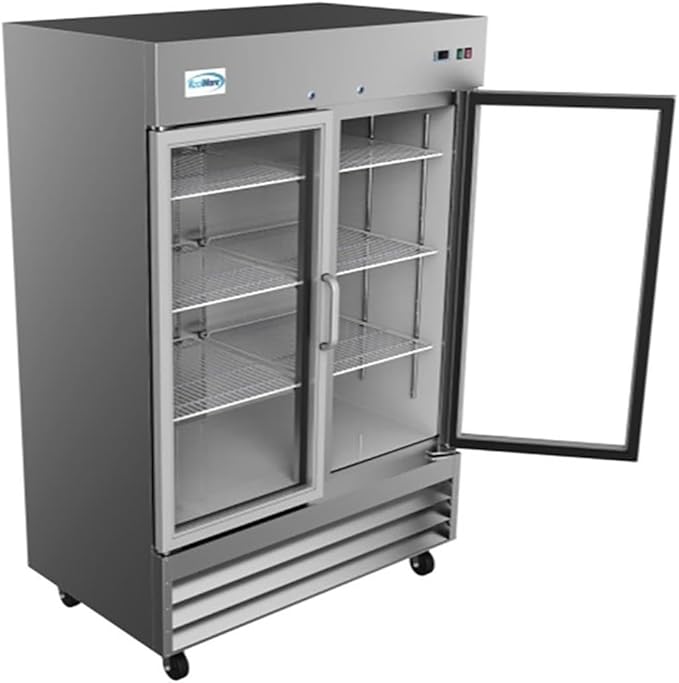 Pemberly Row 2-Door LED Stainless Steel Reach-in Refrigerator Cooler in Silver
