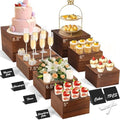 Qinzave 7 Pack Wooden Risers Display Stands with Acrylic Maker Pen and Mini Sign, Food Risers for Buffet Table Shelf Display Stand for Party Catering Dessert Cupcake Jewelry by Qinzave