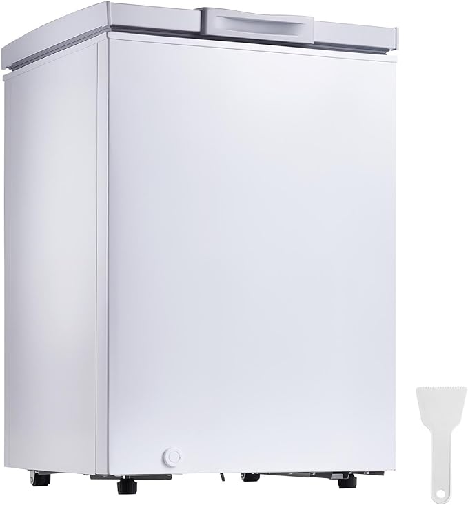 VEVOR Chest Freezer, 3.3 Cu.ft Compact Deep Freezer, Free Standing Top Open Door Chest Freezers with 2 Removable Baskets & Adjustable Thermostat - Energy Saving, Low Noise & Garage Ready, White