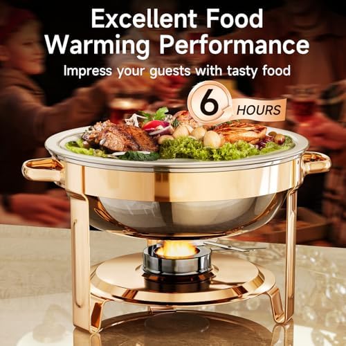 Chafing Dishes for Buffet, 4 Pack 5QT Round Stainless Steel Chafing Dish Set for Home Parties, Christmas Gatherings, Catering Events Complete Buffet Warmer Set (Rose Gold 2) - Image 2