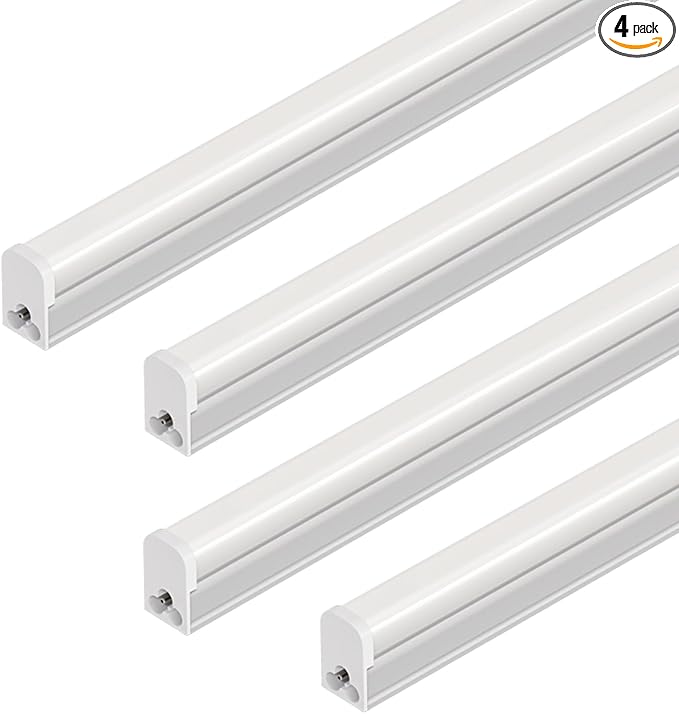 4 Pack T5 LED Shop Light, 4FT, 20W, 6500K 2200LM, Linkable Utility Fixture for Under Cabinet, Kitchen, Garage, Basement, Workshop Lighting, Easy Installation, Plug & Play
