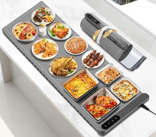 Food Warming Mat Large, XXL (42"x15") Electric Food Warmers Mat with Heat Resistant Pad for Countertop, Heat 6 Level Temperature & 6 Hours Timer, Foldable Heating Trays for Buffets Party, Gray by NtoaujaoPilatesReformerSet