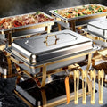 Chafing Dishes for Buffet, 4 Pack 9 QT Rectangular Stainless Steel Catering Chafer with Lids, Buffet Servers and Warmers, Food Warmers for Parties Buffet, Home, Wedding, Christmas Gatherings, (Golden) by Sturdon