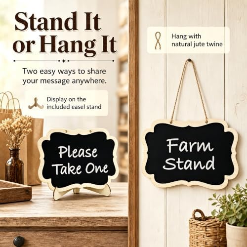 12 Pack Mini Chalkboard Signs with Stand, Wooden Hanging Blackboard Labels, Small Chalkboard Food Labels for Party Buffet, Wedding Table Numbers, Place Cards, Dessert Display, Message Board. - Image 6