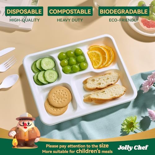 Compostable 5 Compartment 10*8.25*1 Inch 125 Pack Heavy Duty Paper Plates - Image 3