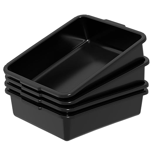 13 L Commercial Bus Tub, Wash Basin Tote Box, Plastic Bus Box, 4-Pack, Black