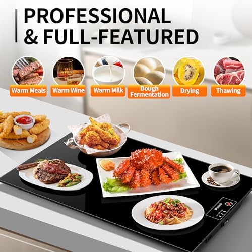 Electric Warming Tray,L 22"x14",Tempered Glass Warming Mat for Food,Black - Image 3