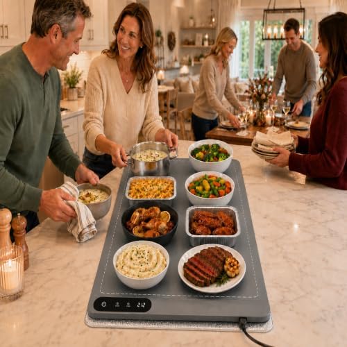 Graphene Food Warming Mat Extra Large 32"x16" with Insulation Pad for Countertop, Chafing Dishes for Buffet, for Kitchen, Food Warmers for Parties, Portable Heating Pad, 560W Custom Warm Setting, Grey - Image 4